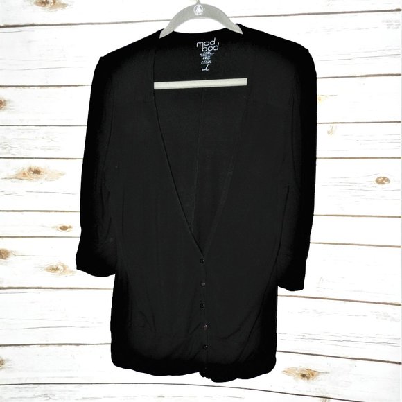 Mod Bod Low Cut V Neck Mid Sleeve Cardigan - Picture 1 of 3